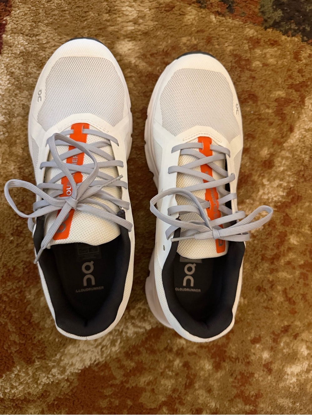 On Running Cloudrunner Men’s Size 10 White Orange Running Shoes Sneakers